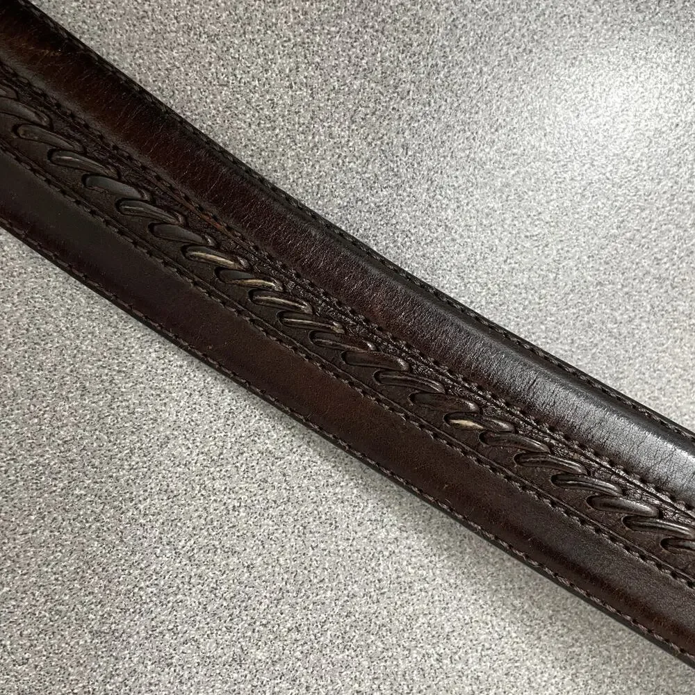 Mezlan Mens Leather Belt Size M Brown Woven Stripe Gunmetal Buckle 1.25in *